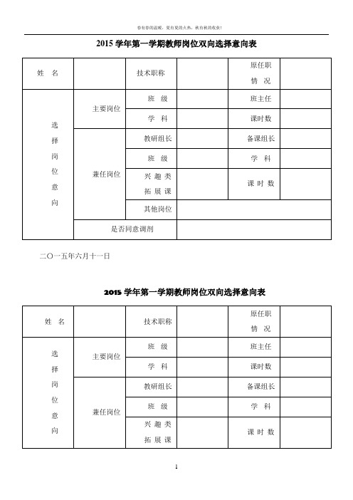 教师竞聘岗位意向表