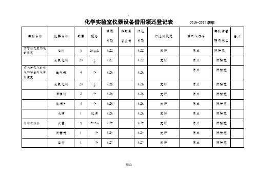 化学实验室仪器设备借用领还登记表------2013