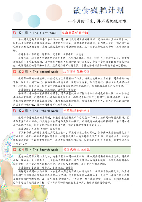 个人饮食减肥计划表WORD模板