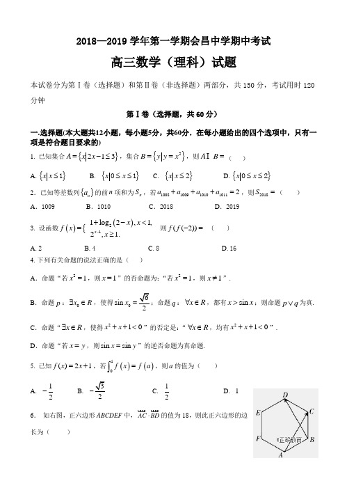 江西省会昌中学2019届高三上学期期中考试数学(理)试卷(含答案)