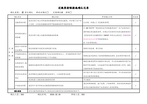 过敏原控制措施确认记录