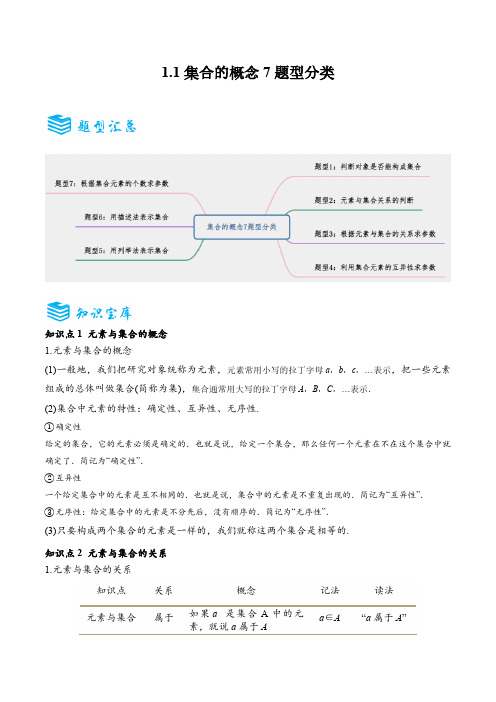 1.1集合的概念7题型分类(学生版) 2024-2025学年《解题秘籍》高一数学同步知识人教版必修一