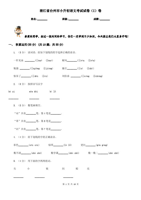 浙江省台州市小升初语文考试试卷(I)卷