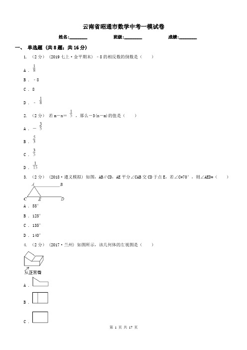 云南省昭通市数学中考一模试卷