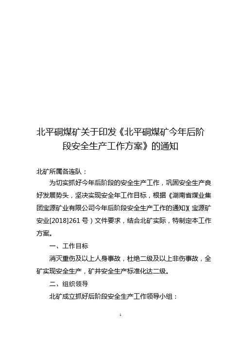 北平硐煤矿今年后阶段安全生产工作方案