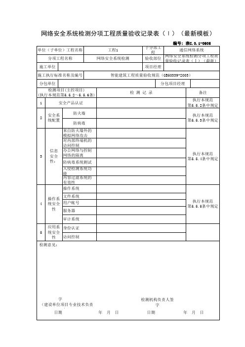 网络安全系统检测分项工程质量验收记录表(Ⅰ)(最新模板)