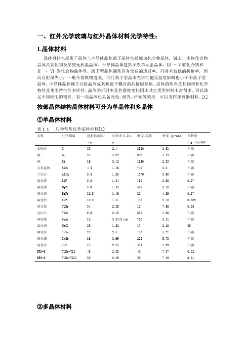 红外光学玻璃与红外晶体材料光学特性