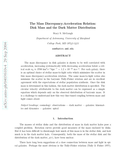 The Mass Discrepancy-Acceleration Relation Disk Mass and the Dark Matter Distribution