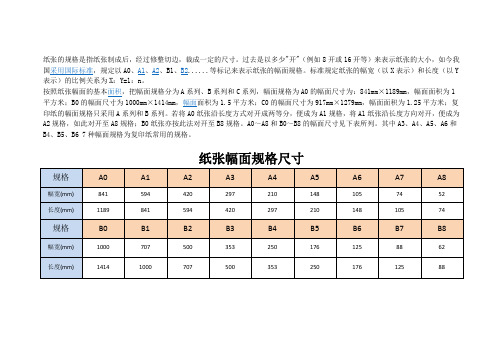 纸张幅面规格尺寸