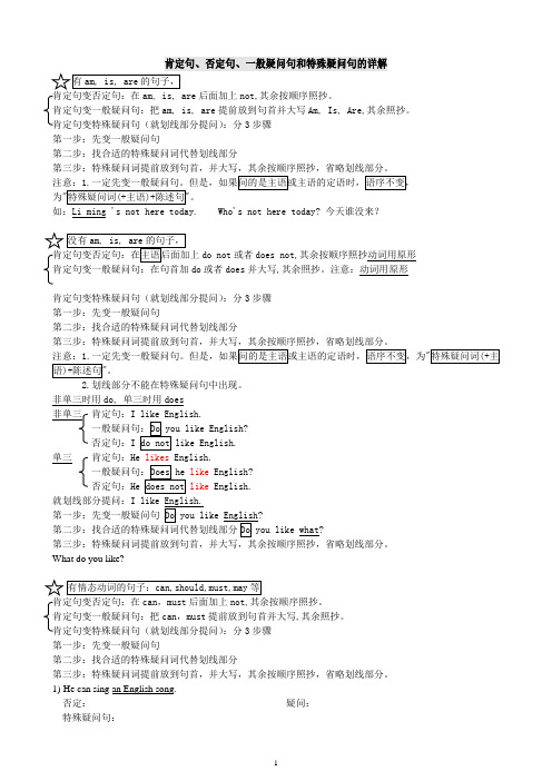 否定句_一般疑问句和特殊疑问句讲解