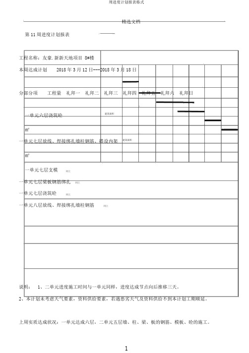 周进度计划报表格式