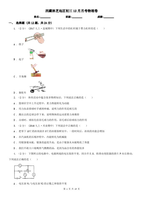 西藏林芝地区初三12月月考物理卷