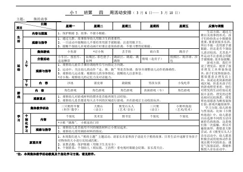 幼儿园小班周计划1：熊的故事 