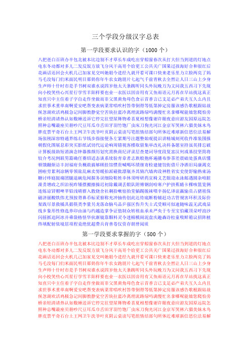 义务教育朝鲜族学校教科书《汉语》三个学段汉字安排表