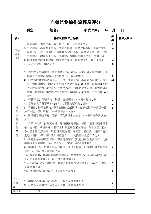 血糖监测操作流程及评分