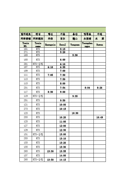 韩国KTX火车时刻表