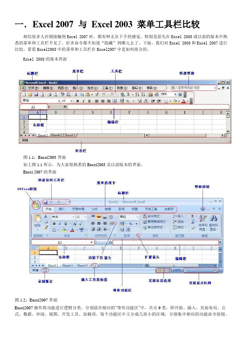 Excel 2007 与 Excel 2003 菜单工具栏比较