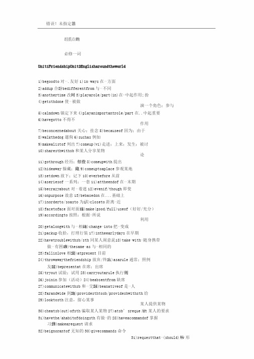 人教版高中英语必修一至必修五重点词组归纳