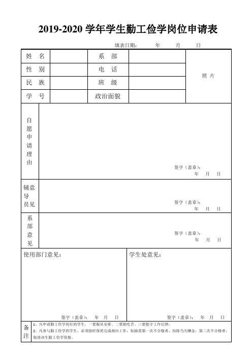 勤工助学申请表(模板)(2)