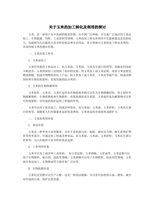 关于玉米的加工转化及利用的探讨