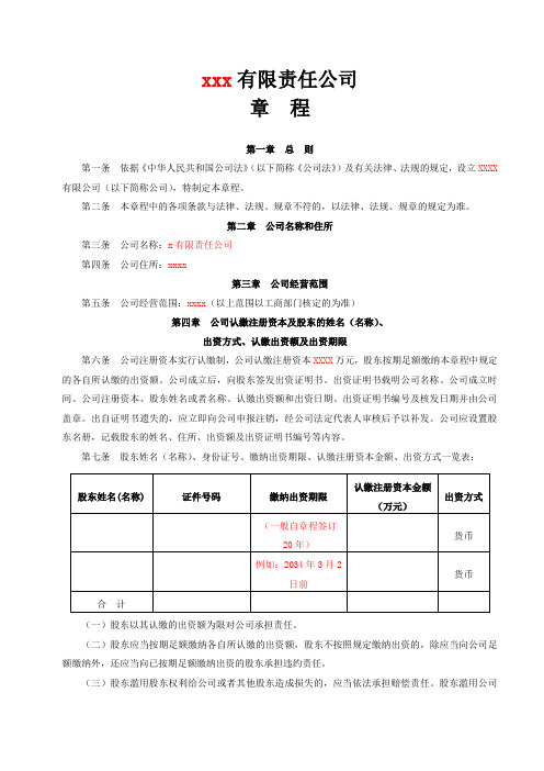 2017年有限责任公司章程