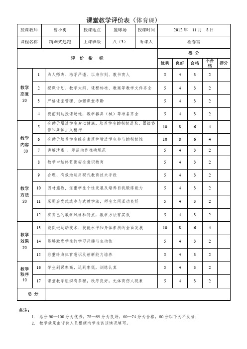 体育课评价表