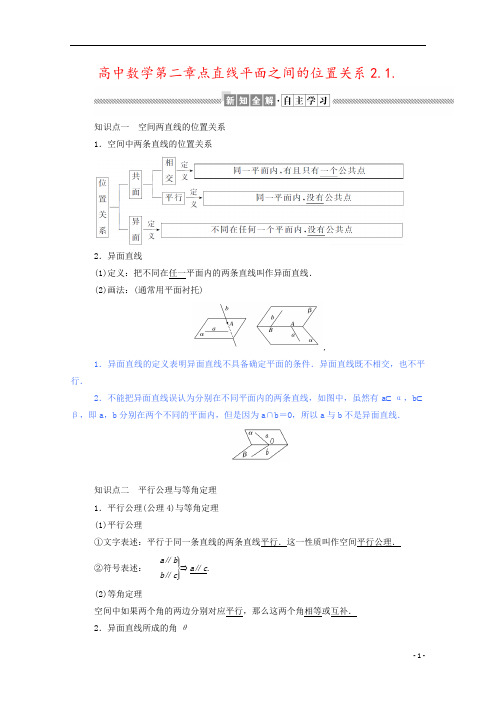 高中数学第二章点直线平面之间的位置关系2.1.