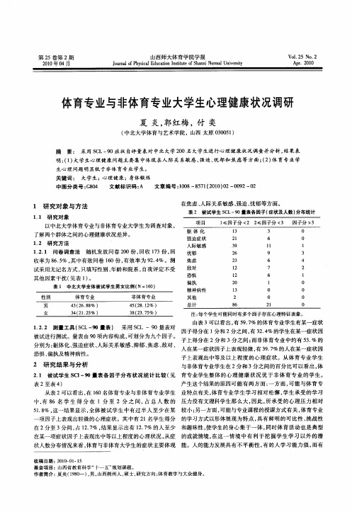 体育专业与非体育专业大学生心理健康状况调研