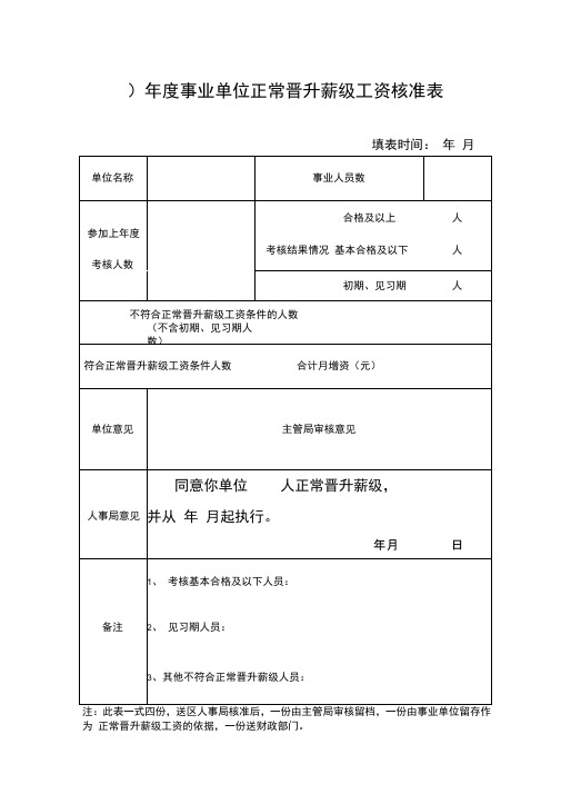 事业薪级工资核准表