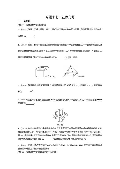 2020年(江苏)高考数学(理)大一轮复习检测：专题十七 立体几何