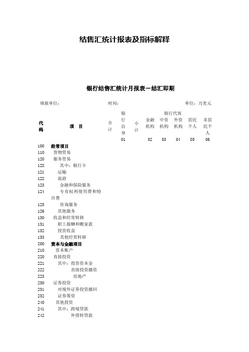 结售汇统计报表及指标解释