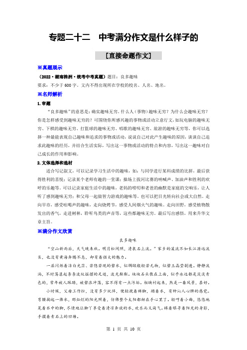 2024年中考语文一轮大单元复习【作文专题】专题四 中考满分作文是什么样子的(部编版)