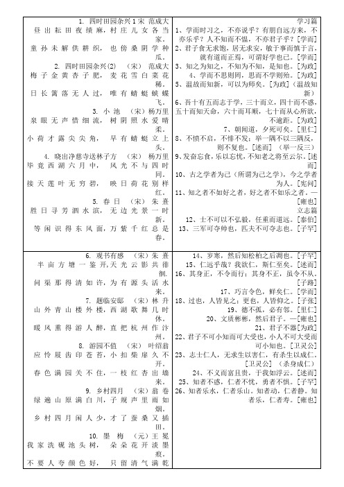 四年级上册背诵课文