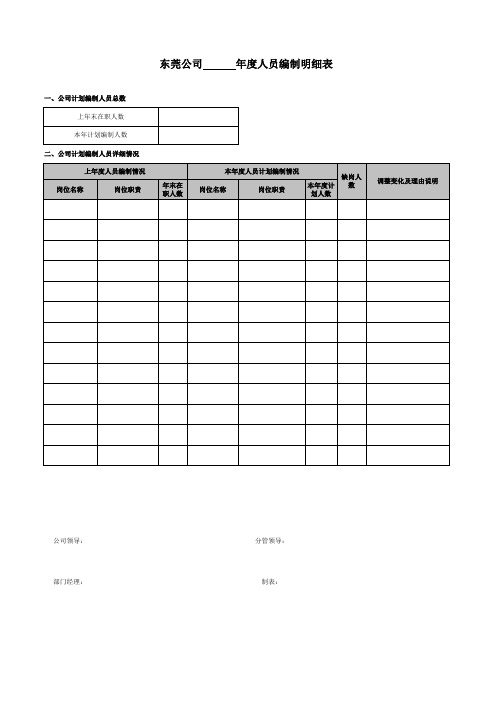 公司年度人员编制明细表