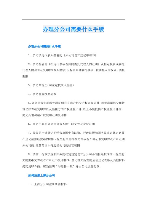 办理分公司需要什么手续