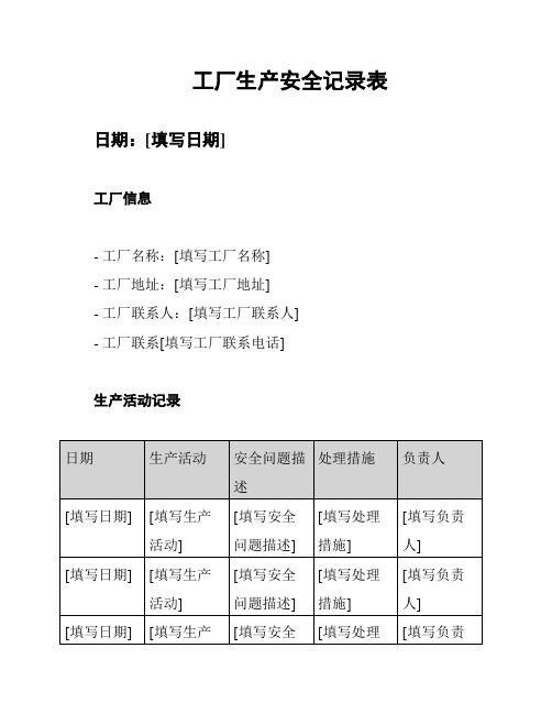 工厂生产安全记录表