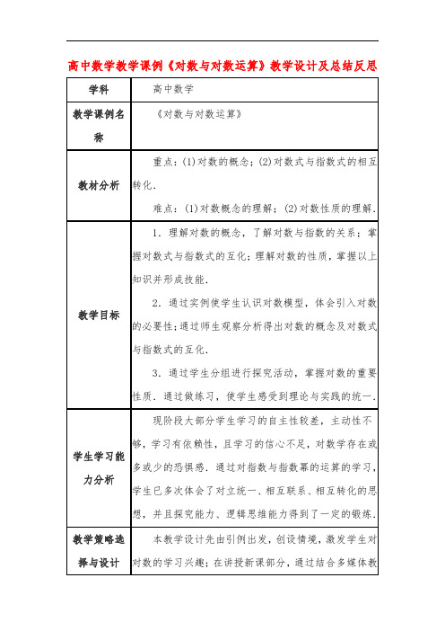 高中数学教学课例《对数与对数运算》课程思政核心素养教学设计及总结反思