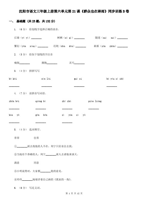 沈阳市语文三年级上册第六单元第21课《群众也在淋雨》同步训练B卷