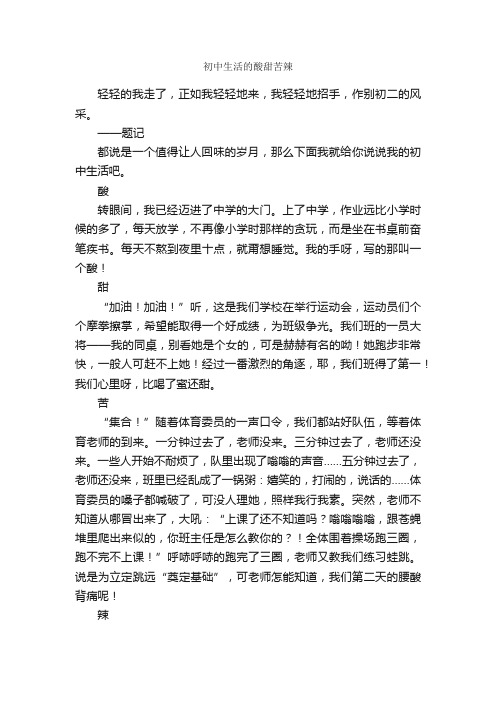 初中生活的酸甜苦辣_作文700字_初三叙事作文_