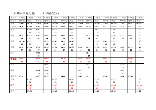 广东城际轨道交通时间表