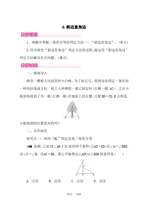 华师版八年级数学上册(HS)教案 第13章 斜边直角边