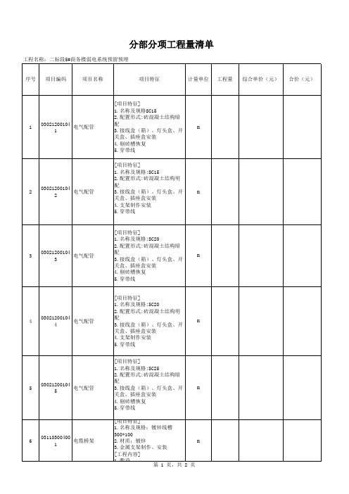 弱电预留预埋工程量清单