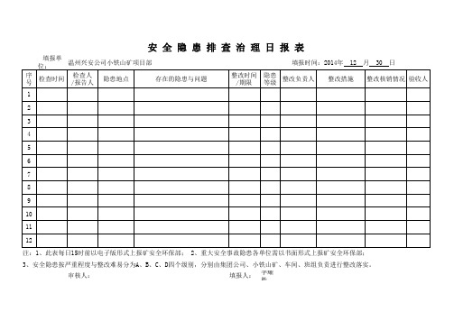 安全隐患排查日报表12.30