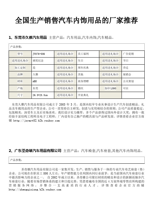 全国生产销售汽车内饰用品的厂家-汽车内饰用品厂家推荐2018.07