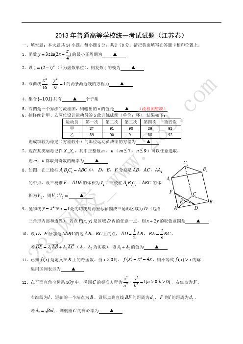 2013江苏数学高考试题及答案完整版