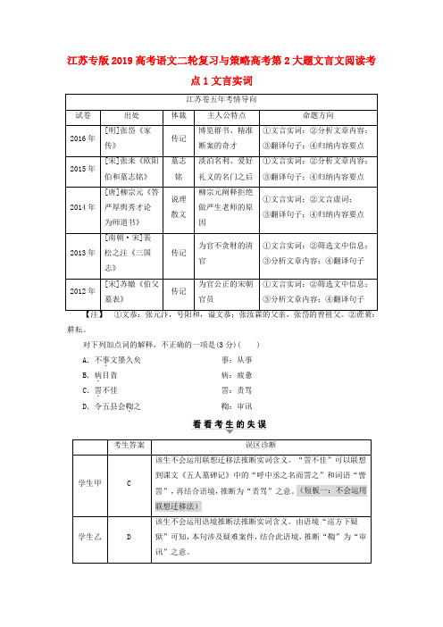 江苏专版2019高考语文二轮复习与策略高考第2大题文言文阅读考点1文言实词