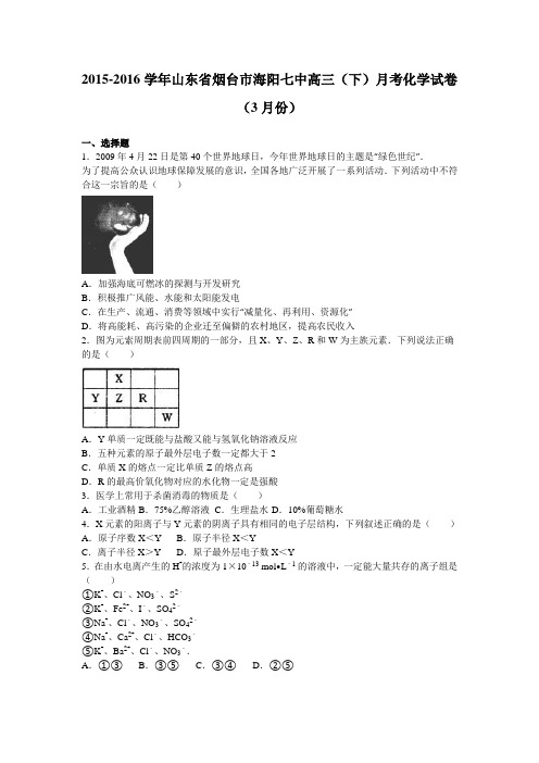 山东省烟台市海阳七中2016届高三下学期月考化学试卷(3月份)含解析