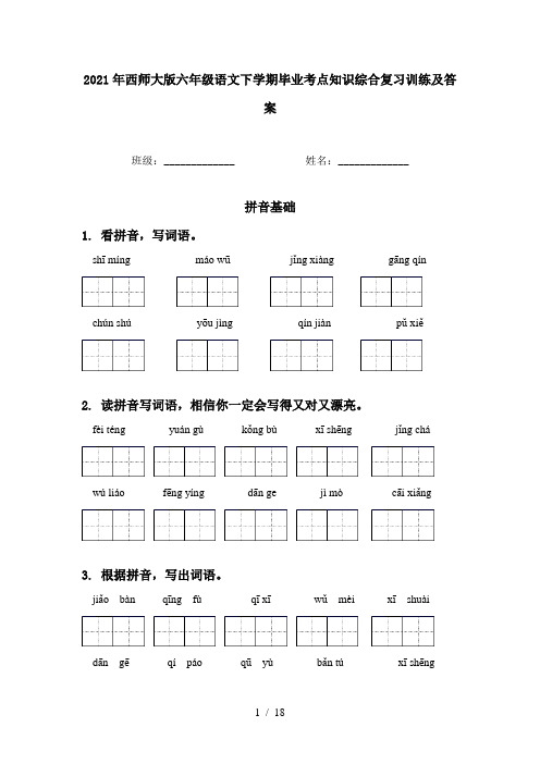 2021年西师大版六年级语文下学期毕业考点知识综合复习训练及答案