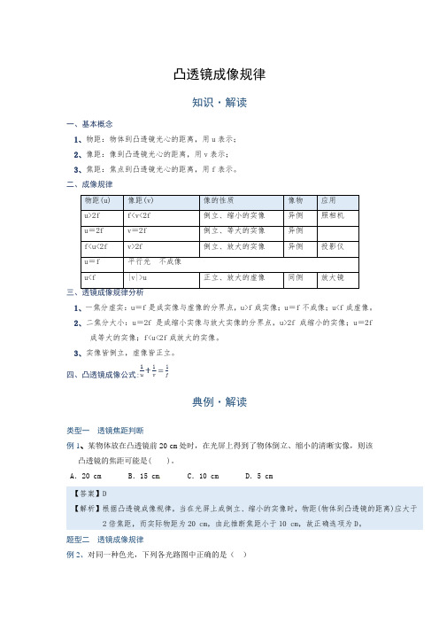 5-3  凸透镜成像规律—(疑难解读+解题技巧)2021届九年级物理中考复习(优等生)专题讲义