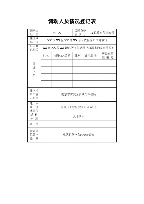 调动人员情况登记表